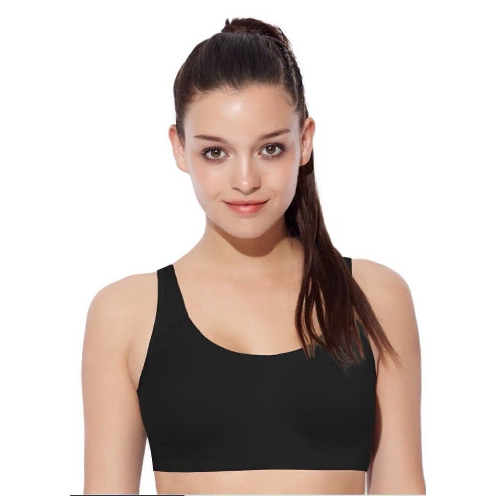 Enamor Solid Black Low Impact Sports Bra Cotton Spandex Medium